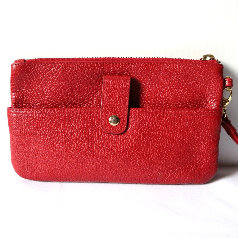 LODIS Red Pebbled Leather Wristlet Purse Wallet